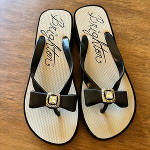 Brighton Black Sandals with Bow Accent